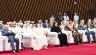 Prime Minister and Minister of Interior H E Sheikh Khalid bin Khalifa bin Abdulaziz Al Thani; Minister of Social Development and Family H E Maryam bint Ali bin Nasser Al Misnad; Secretary-General of the Arab League H E Ahmed Aboul Gheit; and other dignitaries at the opening session. 
