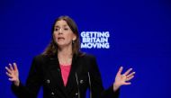 British Secretary of State for Digital, Culture, Media and Sport Michelle Donelan speaks during Britain's Conservative Party's annual conference in Birmingham, Britain, October 3, 2022. (REUTERS/Toby Melville)