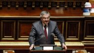 In this file photo taken on March 16, 2016 French senator Michel Mercier delivers a speech during the vote of an amendment enshrining the current state of emergency in the constitution, and depriving people convicted of terror-related offences of French nationality, at the Senate in Paris. (Photo by FRANCOIS GUILLOT / AFP)