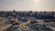 Graves of Russian Wagner mercenary group fighters are seen in a cemetery near the village of Bakinskaya in Krasnodar region, Russia, on January 22, 2023. REUTERS/Stringer