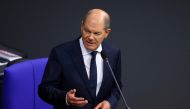 German Chancellor Olaf Scholz addresses the lower house of parliament Bundestag in Berlin, Germany January 25, 2023. (REUTERS/Fabrizio Bensch)