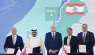 Officials from QatarEnergy, Government of Lebanon, TotalEnergies and Eni during the signing. 