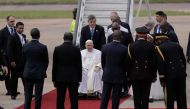 Pope Francis arrives at the N'djili International Airport in Kinshasa, Democratic Republic of Congo , on January 31, 2023. (Photo by Alexis Huguet / AFP)