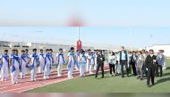 Chief Guest Nada Mohammed Wafa and Guest of Honour Wouley De Bie Oly with others inspect the guard of honour.