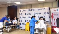 The QNB blodd donation campaign held at QNB Mathaf Tower building.