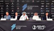 FROM LEFT: Asian Tour Chief Operating Officer David Rollo, Executive Director Butler Bell Sports Mark Bell, QGA General Secretary Fahad Nasser Al Naimi, QGA Executive Director Mohammed Faisal Al Naimi and General Manager Doha Golf Club Gary McGlinchey during the press conference yesterday. PIC: Abdul Basit     