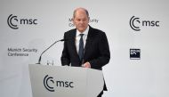 German Chancellor Olaf Scholz delivers a speech at the Munich Security Conference (MSC) in Munich, southern Germany, on February 17, 2023. (Photo by Thomas Kienzle / AFP)