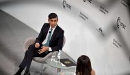 Britain's Prime Minister Rishi Sunak attends a Q&A after his speech at the Munich Security Conference (MSC) in Munich, southern Germany, on February 18, 2023.  (Photo by Ben Stansall / POOL / AFP)