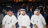 General Manager of Katara, Prof Dr. Khalid bin Ibrahim Al Sulaiti (centre); Vice-President for Academic Affairs at Qatar University, Dr. Omar Al Ansari (left); and  Secretary-General of the Global Public Diplomacy Network (GPDNet), Eng. Darwish Ahmed Al Shaibani at the opening of the conference yesterday.  
