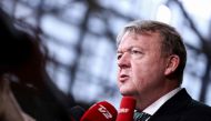 Denmark's Minister of Foreign Affairs Lars Lokke Rasmussen answers journalists' questions ahead of a meeting of the Foreign Affairs Council (FAC) at the EU headquarters in Brussels on February 20, 2023. (Photo by Kenzo TRIBOUILLARD / AFP)