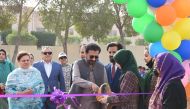 Ambassador of Pakistan to Qatar H E Muhemmed Aejaz and Principal of PISQ Nargis Raza Otho during the opening of Annual Sports Meet.