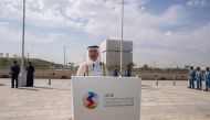 Secretary-General of the Ministry of Foreign Affairs H E Dr. Ahmed bin Hassan Al Hammadi speaking at the occasion of raising the United Nations flag at the Qatar National Convention Centre