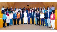 Sheikh Dr. Mohamed bin Hamad Al Thani, Director of Public Health Department, MoPH; Dr. Javaid Sheikh, Dean, WCM-Q; and other experts and officials at ‘Fixing the Broken Promise of Health’ symposium. 