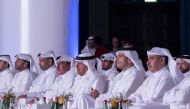 Prime Minister and Minister of Foreign Affairs H E Sheikh Mohammed bin Abdulrahman bin Jassim Al Thani with Their Excellencies the Ministers and other dignitaries during the honouring ceremony.  
