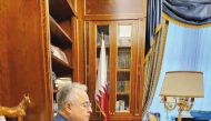 Ambassador of  Qatar to the French Republic H E Sheikh Ali bin Jassim Al Thani participating in the meeting through video conferencing.
