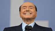In this file photo taken on September 22, 2022, Forza Italia leader Silvio Berlusconi speaks on stage. (Photo by Alberto Pizzoli / AFP)