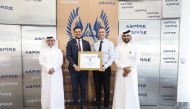 Aspire Academy’s Director-General, Ivan Bravo (second right), receiving the ‘Great Place To Work’ certificate from Great Place To Work Middle East Manager, Zied Meddeb (second left). Deputy Director General, Ali Salem Afifa (left) and Deputy Human Resources Director, Saeed Srour (right), are also seen. 