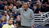 Dwane Casey the head coach of the Detroit Pistons against the Indiana Pacers at Gainbridge Fieldhouse on April 07, 2023 in Indianapolis, Indiana. (Photo by ANDY LYONS / GETTY IMAGES NORTH AMERICA / Getty Images via AFP)
