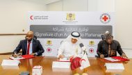 QRCS President Youssef bin Ali Al Khater (centre) with President of the Red Cross of Chad Khala Ahmat Senoussi, and Advisor to Chadian MoPH Dr. Youssif Mohamed El-Nour Shata during the event. 

