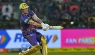 Kolkata Knight Riders' Jason Roy plays a shot during the Indian Premier League (IPL) Twenty20 cricket match between Royal Challengers Bangalore and Kolkata Knight Riders at the M Chinnaswamy Stadium in Bengaluru on April 26, 2023. (Photo by Manjunath KIRAN / AFP)