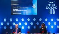 Minister of State for Foreign Affairs H E Sultan bin Saad Al Muraikhi speaking at a session on international affairs during Delphi Economic Forum.