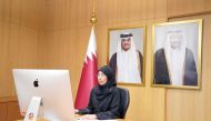 Minister of Public Health H E Dr. Hanan Mohamed Al Kuwari taking part in the virtual ministerial session on the humanitarian situation in the Republic of Sudan.