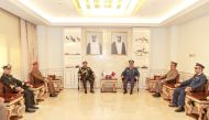 Chief of Staff of Qatar Armed Forces H E Staff Lieutenant General (Pilot) Salem bin Hamad bin Aqeel Al Nabit with Chief of Staff of the Omani Armed Forces Rear Admiral Abdullah bin Khamis Al Raisi and his accompanying delegation during the visit.