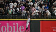 Aaron Judge #99 of the New York Yankees catches the ball at the wall during the eighth inning against the Seattle Mariners at T-Mobile Park on May 29, 2023 in Seattle, Washington. (Photo by Alika Jenner / GETTY IMAGES NORTH AMERICA / Getty Images via AFP)
