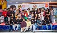 Winners with officials and guests at the painting competition held at Safari Mall Doha recently. 