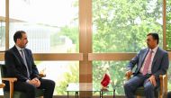 Minister of Labour and President of the 111th session of the International Labour Conference H E Dr. Ali bin Smaikh Al Marri with Director General of the Arab Labour Organization H E Fayez Ali Al Mutairi during their meeting in Geneva.
