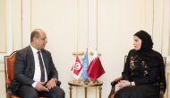 Minister of Social Development and Family H E Maryam bint Ali bin Nasser Al Misnad meeting with Minister of Social Affairs of the Republic of Tunisia H E Malek Zahi.