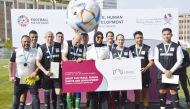 Permanent Representative of the State of Qatar to the UN Office in Geneva H E Dr. Hend bint Abdalrahman Mohamed Al Muftah, FIFA President Gianni Infantino, and others at the event.