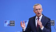 NATO Secretary General Jens Stoltenberg addresses media representatives at a press conference at NATO Headquarters in Brussels on July 6, 2023, following a meeting between the foreign ministers of Turkey and Sweden. (Photo by Francois Walschaerts / AFP)