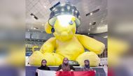 Members of the Qatari debate team at the Hamad International Airport.  
