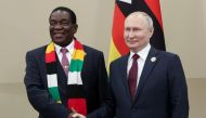 Russian President Vladimir Putin meets with his Zimbabwe counterpart Emmerson Mnangagwa during the second Russia-Africa summit in Saint Petersburg on July 27, 2023. (Photo by Vyacheslav PROKOFYEV / TASS Host Photo Agency / AFP)