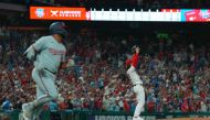 Michael Lorenzen #22 of the Philadelphia Phillies reacts in front of Dominic Smith #22 of the Washington Nationals after throwing no-hitter at Citizens Bank Park on August 9, 2023 in Philadelphia, Pennsylvania. (Photo by Mitchell Leff / GETTY IMAGES NORTH AMERICA / Getty Images via AFP)
