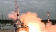 In this grab from a handout footage taken and released by the Russian Space Agency Roscosmos on August 11, 2023, a Soyuz 2.1b rocket with the Luna-25 lander blasts off from the launch pad at the Vostochny cosmodrome, some 180 km north of Blagoveschensk, in the Amur region. (Photo by Handout / Russian Space Agency Roscosmos / AFP) 