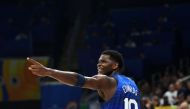 US's Anthony Edwards gestures during the FIBA Basketball World Cup quarter-final match between US and Italy in Manila on September 5, 2023. Photo by Ted ALJIBE / AFP