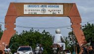 This images shows the entrance to the Abdou Moumouni University of Niamey on September 19, 2023. (Photo by AFP)
