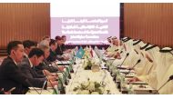 Minister of Commerce and Industry H E Sheikh Mohammed bin Hamad bin Qassim Al Thani and Deputy Prime Minister of the Republic of Kazakhstan H E Serik Zhumangarin along with other dignitaries during the Qatari-Kazakh Joint Higher Committee meeting.