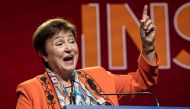 Managing Director of the International Monetary Fund, Kristalina Georgieva, speaks during the first day of the annual meetings of the International Monetary Fund (IMF) and the World Bank Group (WBG), in Marrakesh on October 9, 2023. (Photo by Fadel Senna / AFP)
