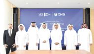 Qatar Free Zones Authority CEO, Sheikh Mohammed H. F. Al-Thani; QNB Group CEO, Abdulla Mubarak Al-Khalifa with senior officials from QFZ and QNB during the signing ceremony held at the Business Innovation Park in Ras Bufontas Free Zone.