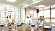 Shura Council Member and member of Palestine Committee Shaikha bint Yousuf Al Jufairi (right) and other delegates at the meeting.