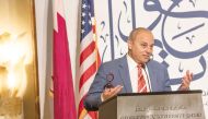 GU-Q Dean Dr. Safwan Masri addressing 'Sustaining the Oasis' conference. 