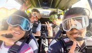Dakar Rally winner Nasser Al Attiyah with MotoGP riders Pedro Acosta, Alexis Espargaro and Jorge Martin.