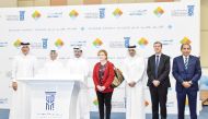 H E Dr. Mohammed bin Saleh Al Sada (third left), Chairman of UDST’s Board of Trustees and former Minister of Energy and Industry; Dr. Salem Al Naemi (second left), President of University of Doha for Science and Technology and H E Isabelle Martin (centre),  Ambassador of Canada to Qatar along with high-ranking UDST officials and dignitaries.