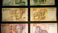 File photo: Newly upgraded South African Rand banknotes depicting former South African president Nelson Mandela are displayed at the Nelson Mandela Foundation in Johannesburg on May 4, 2023. (Photo by Phill Magakoe / AFP)

