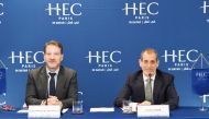 Dean of HEC Paris in Qatar Dr Pablo Martin de Holan (left) and Executive Director of Partnerships and Growth at HEC Paris in Qatar Joshua Kobb during a  press conference. 