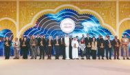 H E Sheikh Thani bin Hamad Al Thani with winners of 9th Sheikh Hamad Award for Translation and International Understanding for 2023 .

