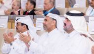 Minister of Environment and Climate Change, H E Sheikh Dr. Faleh bin Nasser bin Ahmed bin Ali Al Thani (centre); former Minister of Energy and Industry, H E Dr. Mohammed bin Saleh Al Sada (left) and other officials during the conference. 